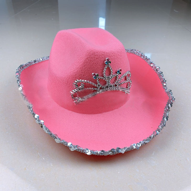 Feather Edge Letter Cowboy Hat Sequined Crown Cowboy Hat