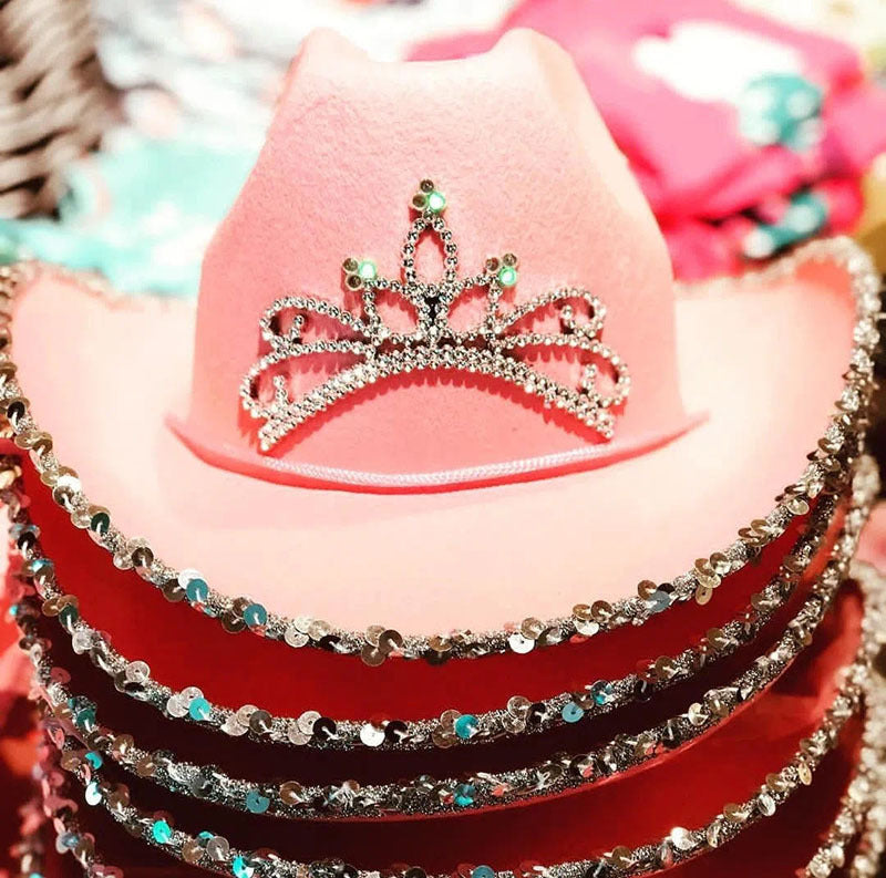 Feather Edge Letter Cowboy Hat Sequined Crown Cowboy Hat