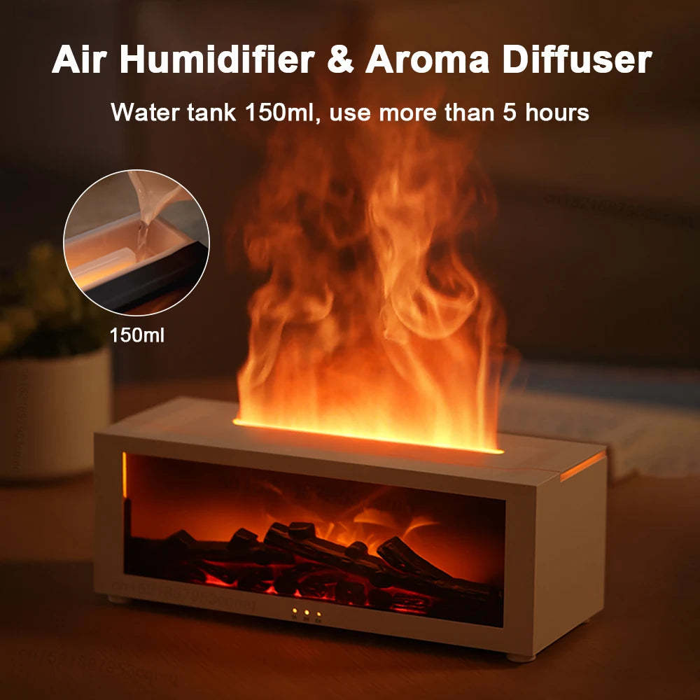 New Flame Aromatherapy Machine Colorful Essential Oil Diffuser Home Large Fog Volume Flame Humidifier 3D Flame Fireplace Machine