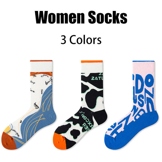 3 Pairs Women Colorful Compression Running Anti-odor And Breathable Socks  Crew Athletic Hiking Anti Blister Cushioned  For Running Hiking Cycling Fitness