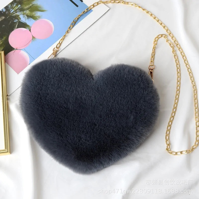 Chic Heart Faux Fur Crossbody Purse