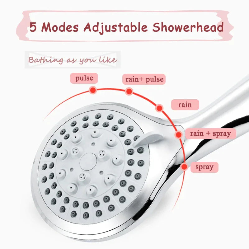 High-Pressure 5-Mode Handheld Shower with Hose