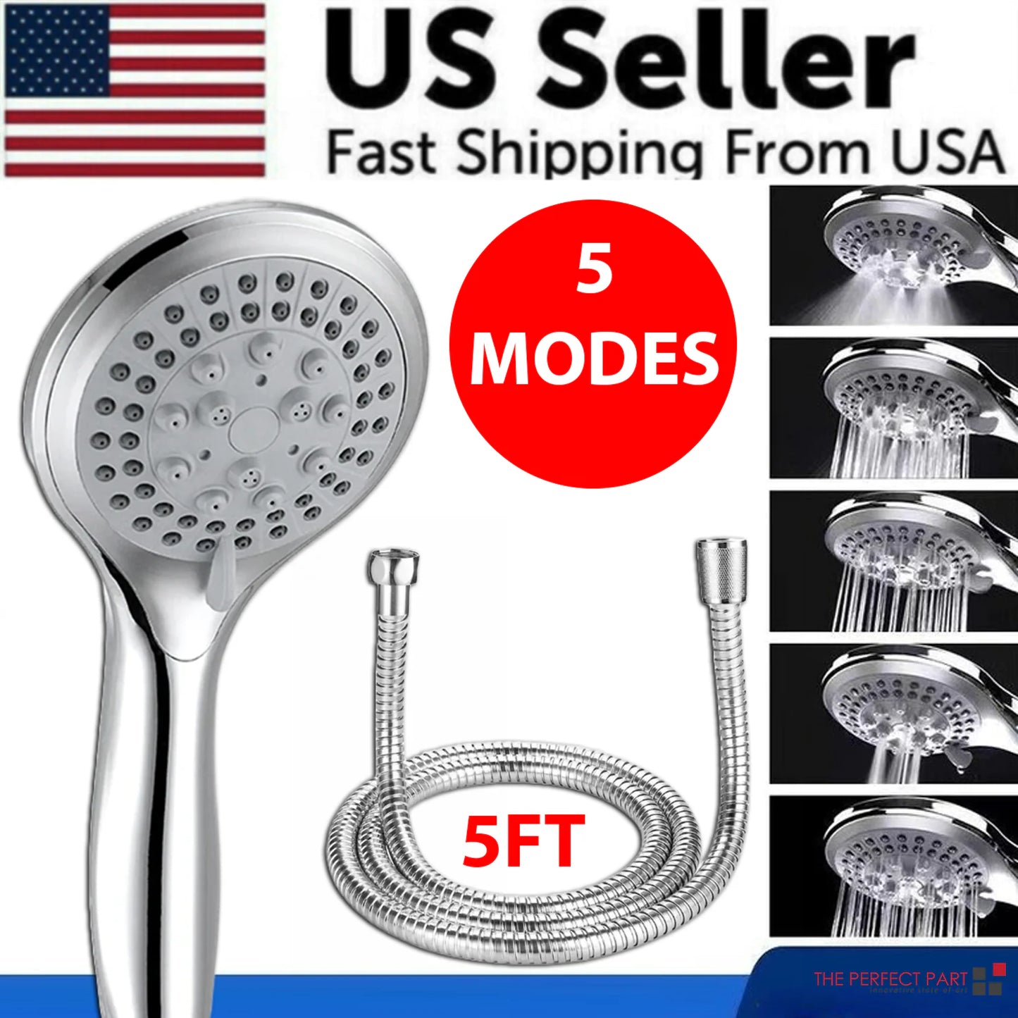 High-Pressure 5-Mode Handheld Shower with Hose