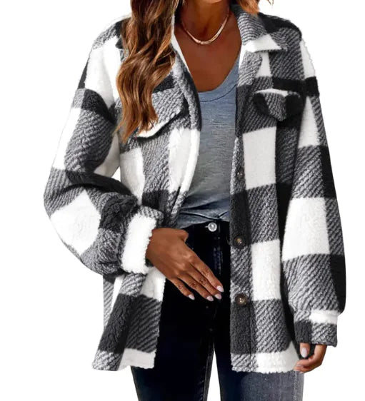 Plaid Turndown Collar Wool Jacket