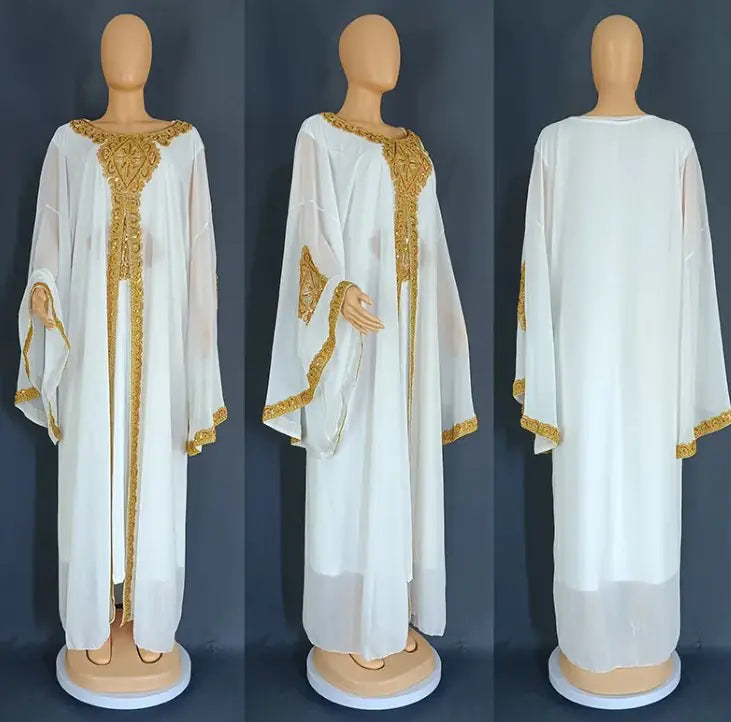 Two Piece Set Gold Kaftan Abaya Dress