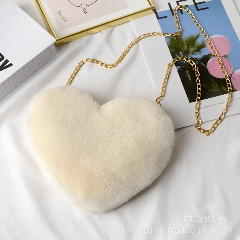 Chic Heart Faux Fur Crossbody Purse