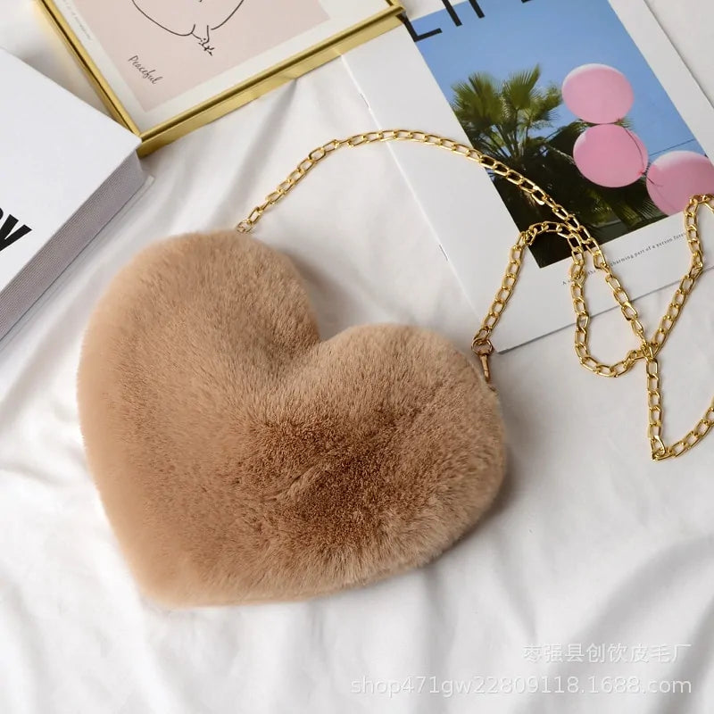 Chic Heart Faux Fur Crossbody Purse