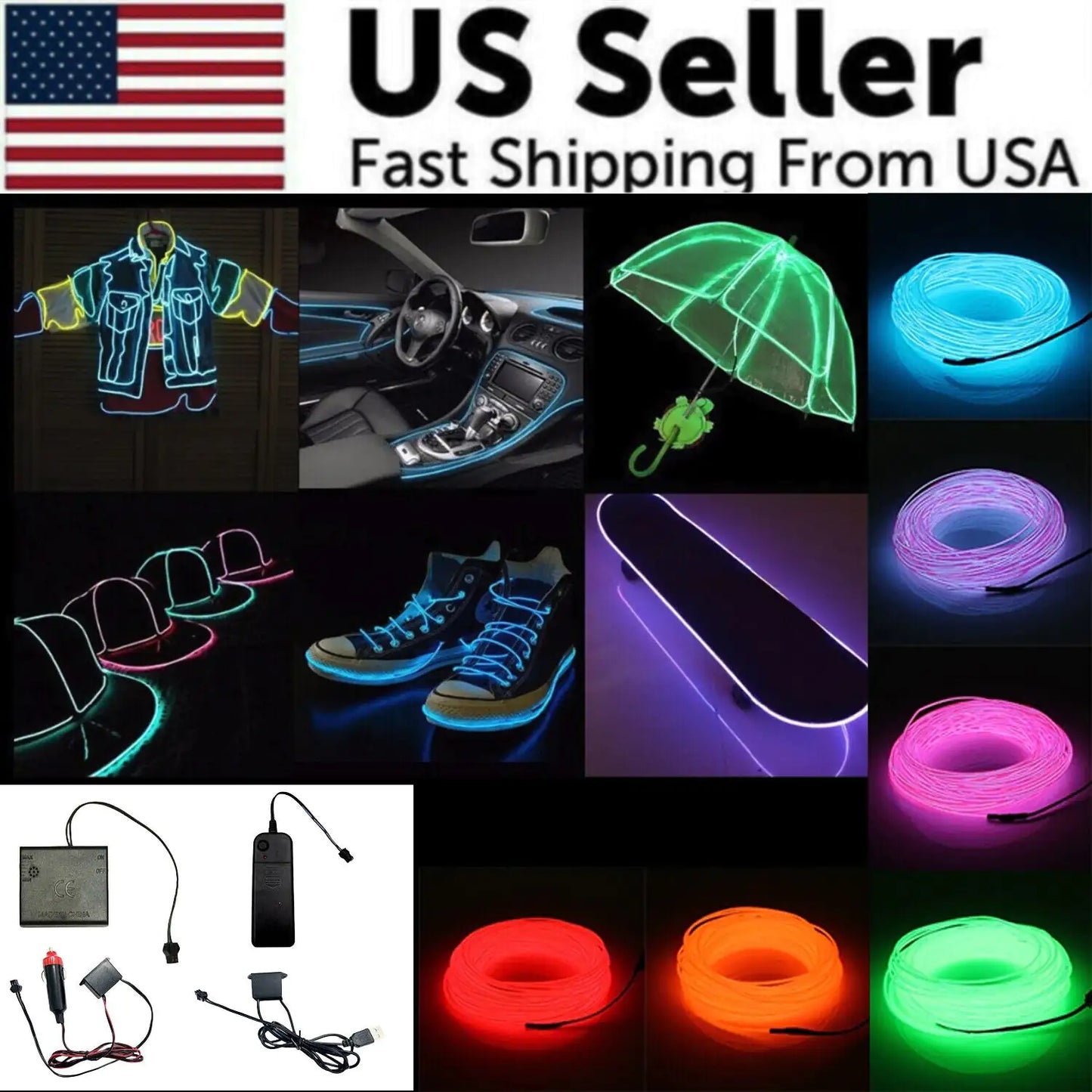 Glowing EL Wire Neon Tube Strings for Decor with Controller