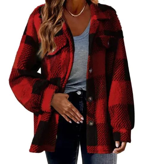 Plaid Turndown Collar Wool Jacket