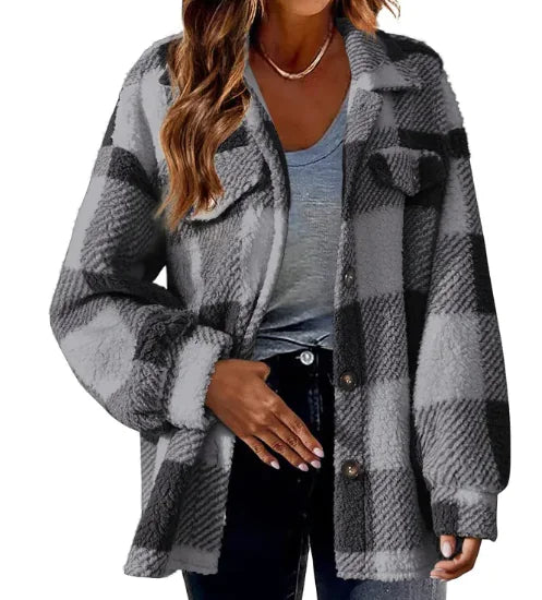 Plaid Turndown Collar Wool Jacket