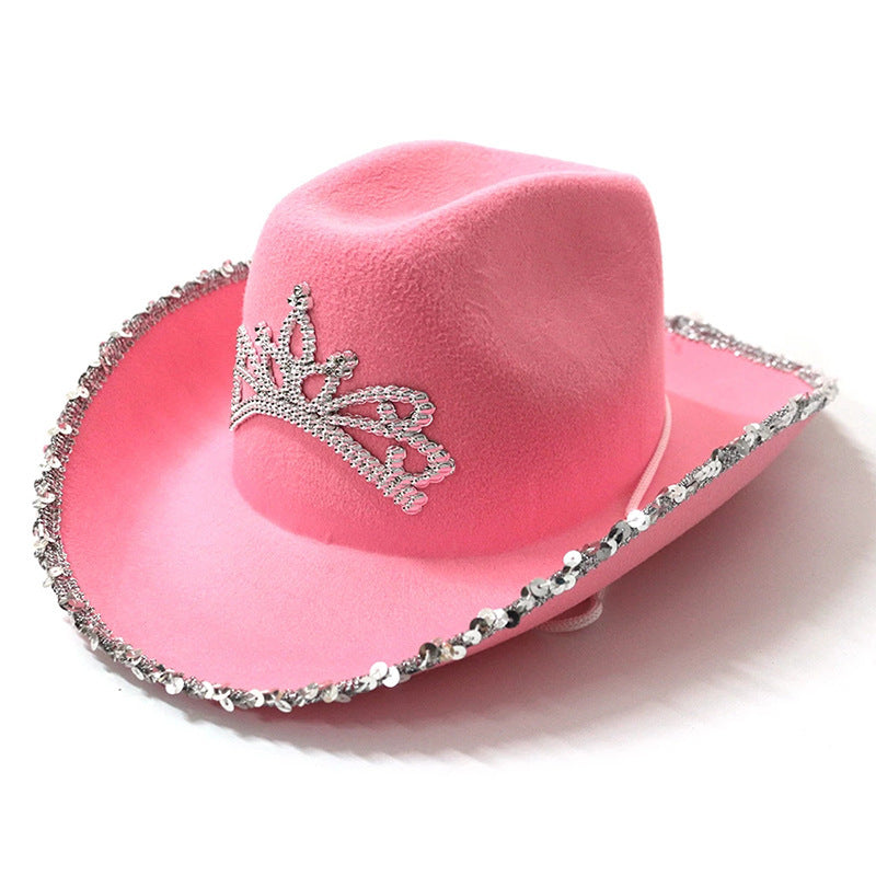 Feather Edge Letter Cowboy Hat Sequined Crown Cowboy Hat