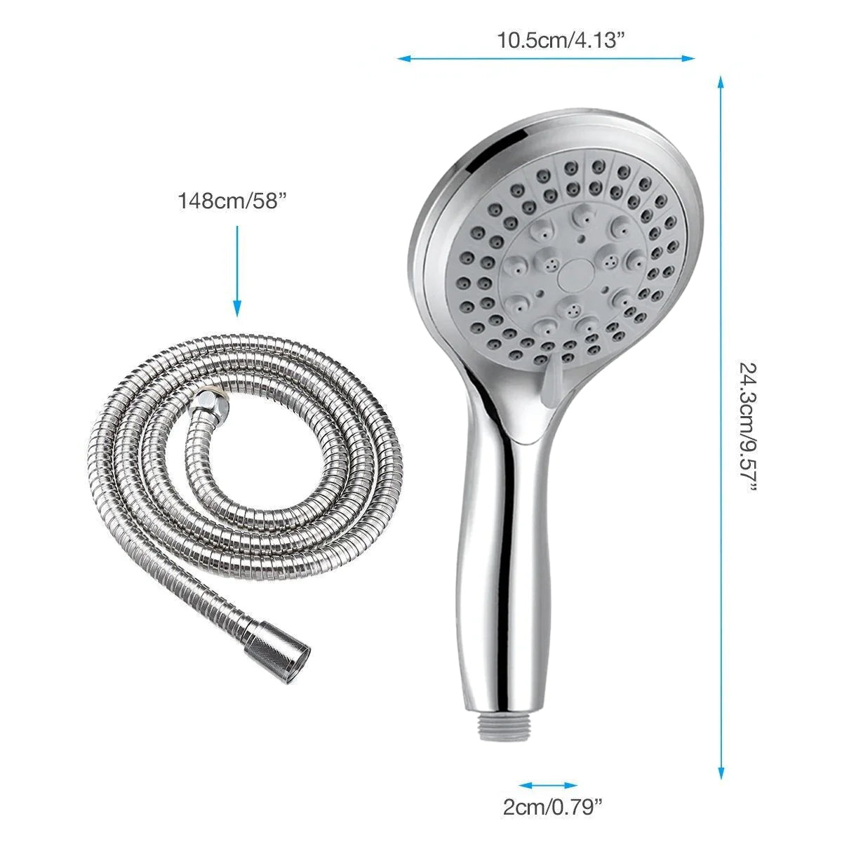 High-Pressure 5-Mode Handheld Shower with Hose