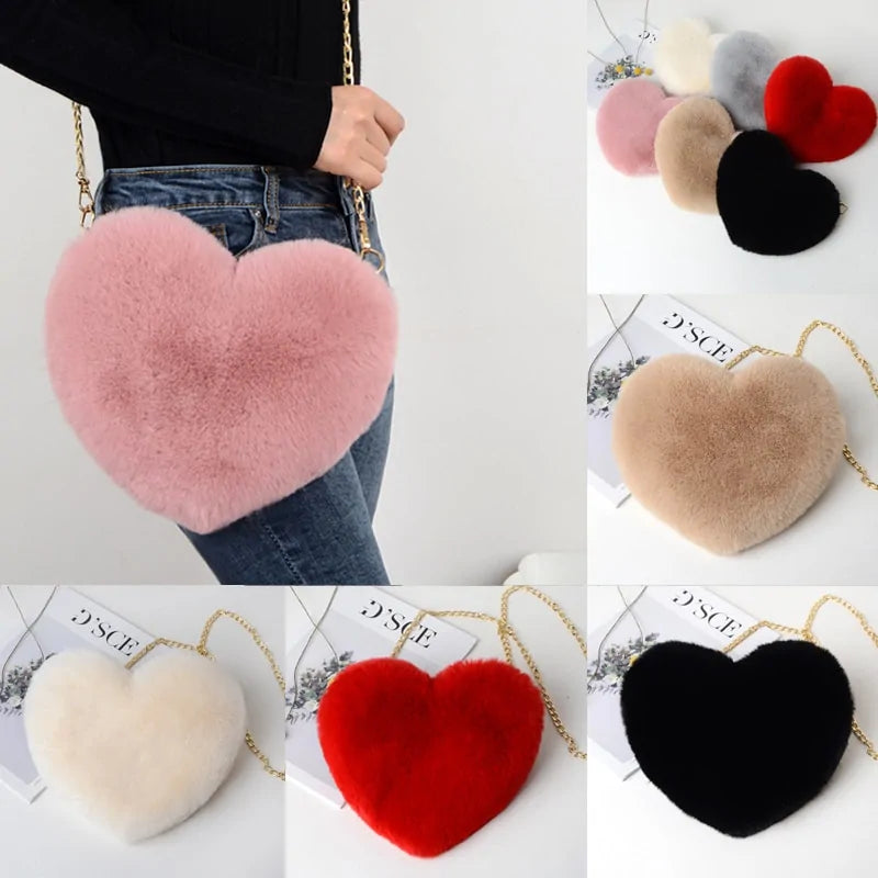 Chic Heart Faux Fur Crossbody Purse