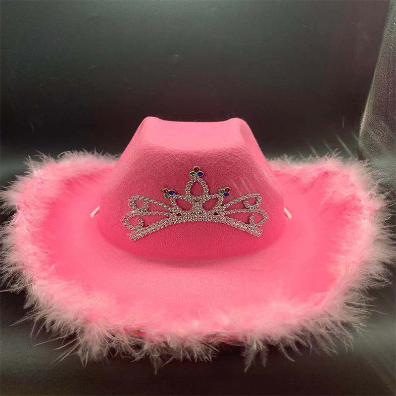 Feather Edge Letter Cowboy Hat Sequined Crown Cowboy Hat