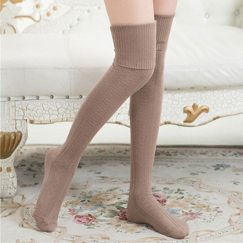 Women's Fashion Solid Color Warm Knee-high Socks