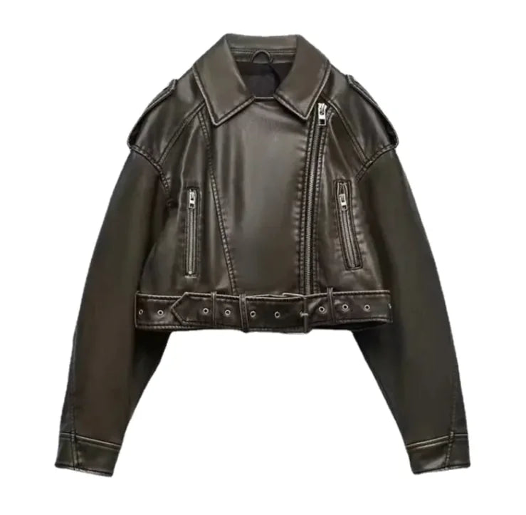 Washed Faux Leather Jacket