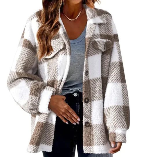 Plaid Turndown Collar Wool Jacket