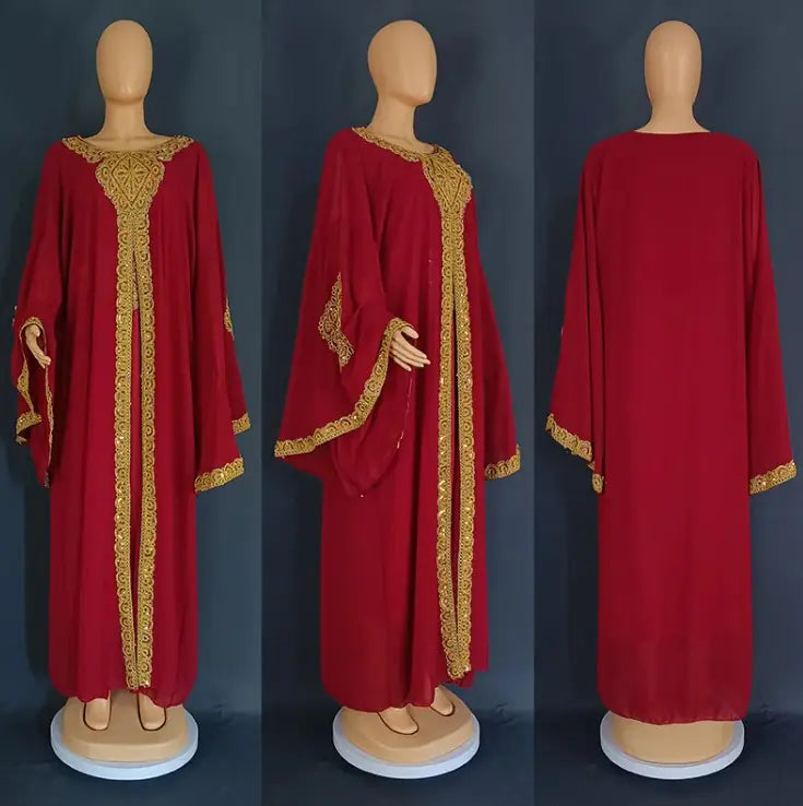 Two Piece Set Gold Kaftan Abaya Dress