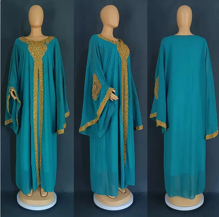 Two Piece Set Gold Kaftan Abaya Dress