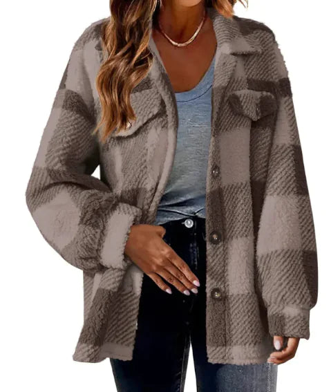 Plaid Turndown Collar Wool Jacket